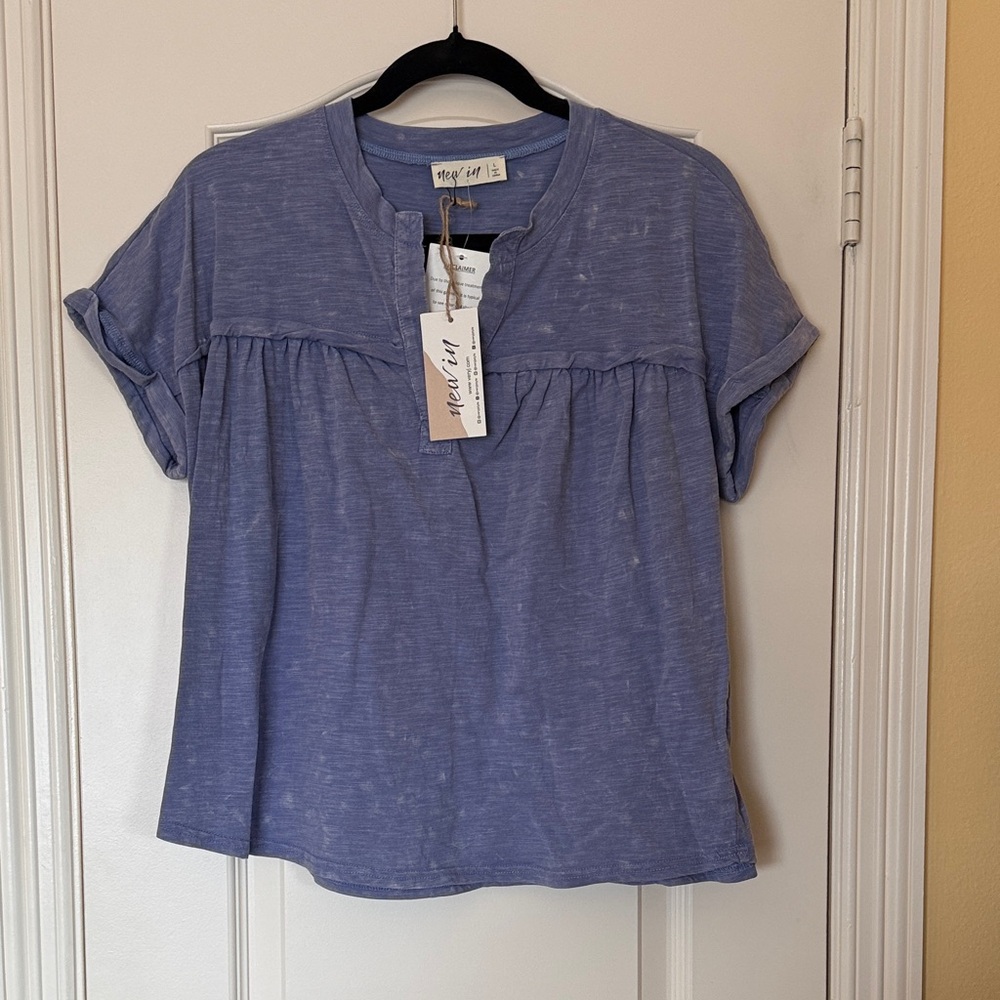 Casual Blue Blouse with Rolled Sleeves